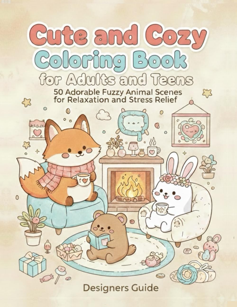 Cute and Cozy Coloring Book for Adults and Teens: 50 Adorable Fuzzy Animal Scenes for Relaxation and Stress Relief
