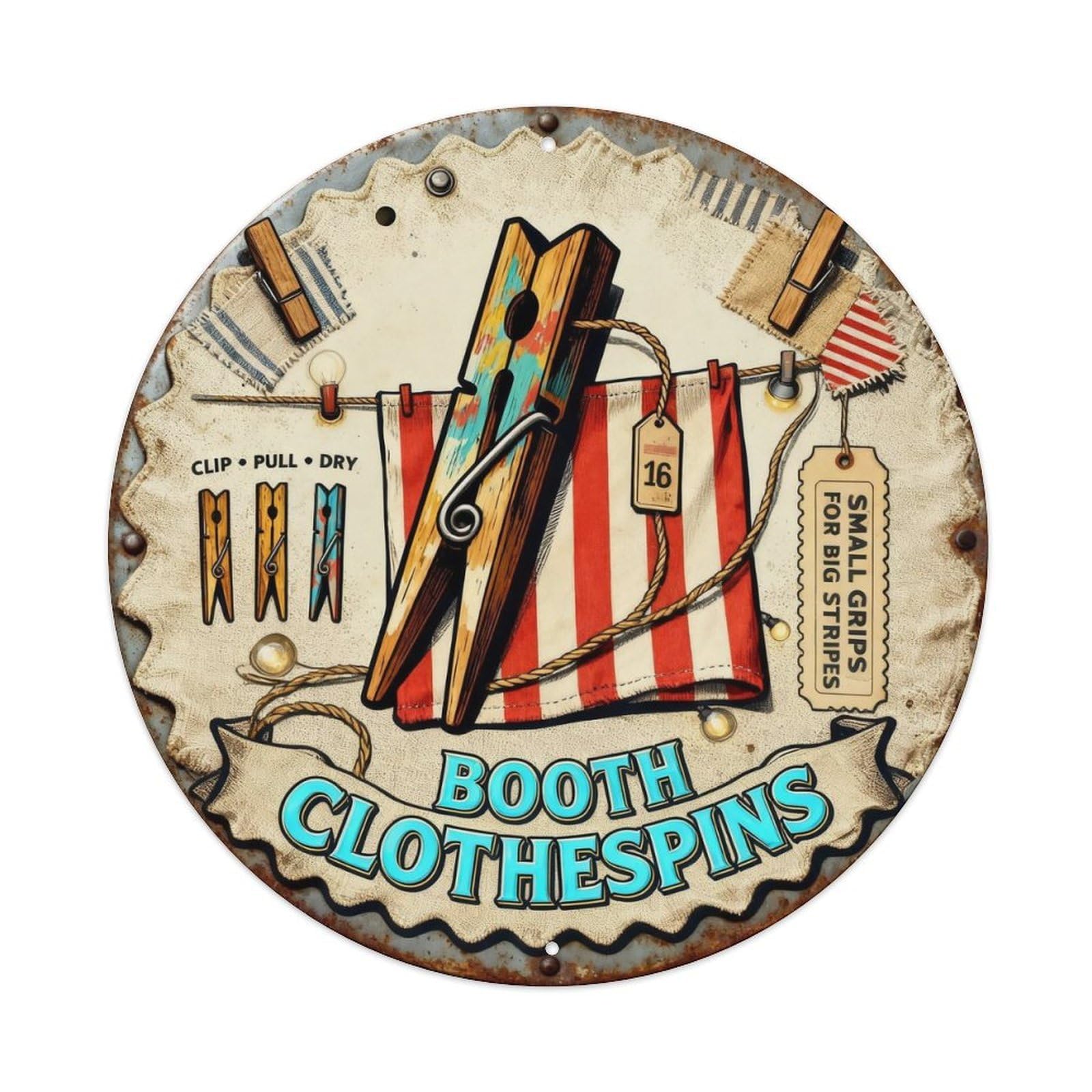 Booth Clothespins Sign Metal Tin Sign Plaque