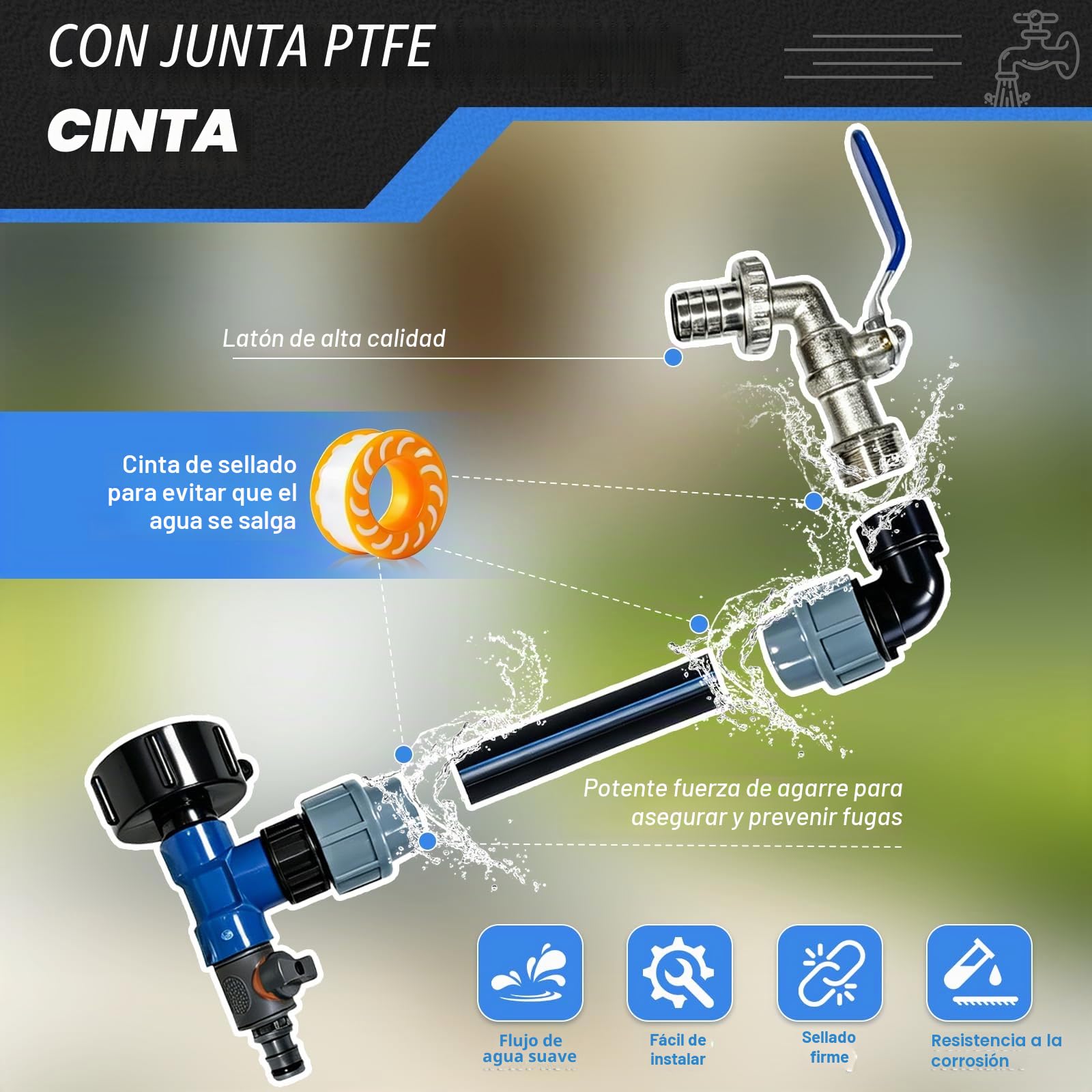 Grifo para Tanque IBC de 1000 L con Caño de Cuello de Cisne: Válvula de 3/4" para Tanque de Agua Exterior de 1000 Litros – Adaptador 2 en 1 para Tanques IBC