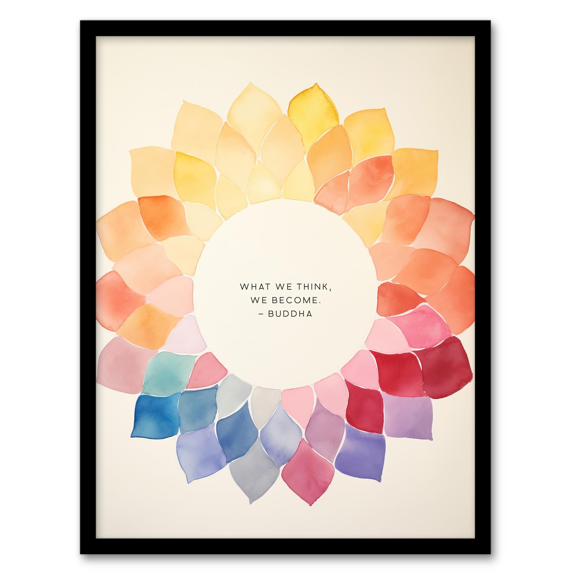Artery8 What We Think We Become Buddhist Mindfulness Quote Watercolour Mandala Buddha Meditation Enlightenment Vihara Artwork Framed Wall Art Print A4