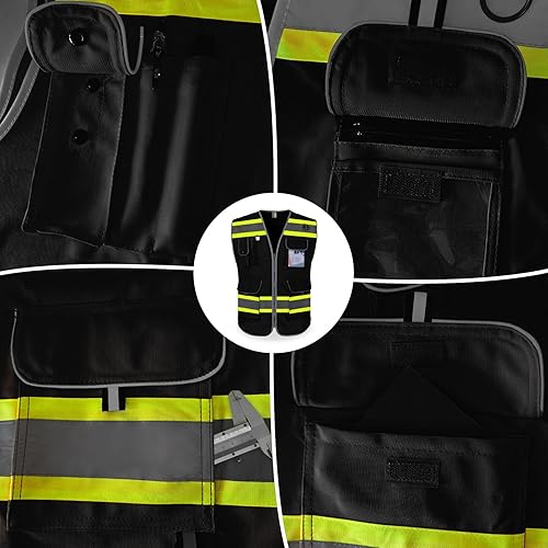 Miniatura 4 de TCCFCCT Hi Vis Chaleco de seguridad reflectante de alta visibilidad con 9 bolsillos para hombres y mujeres, chaleco de trabajo de construcción con