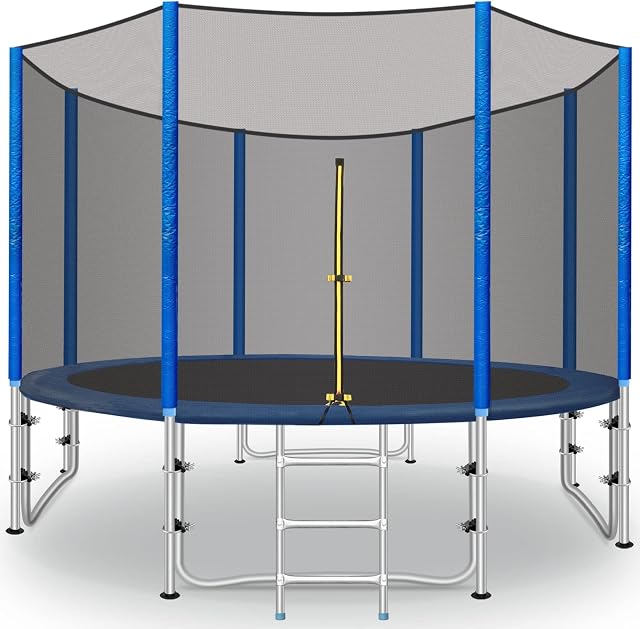 Outdoor Trampoline, Trampoline for Children Kids, Large Garden Trampoline, 8FT 10FT 6 Poles, with Safety Edge Cover, Enclosure Net and Ladder