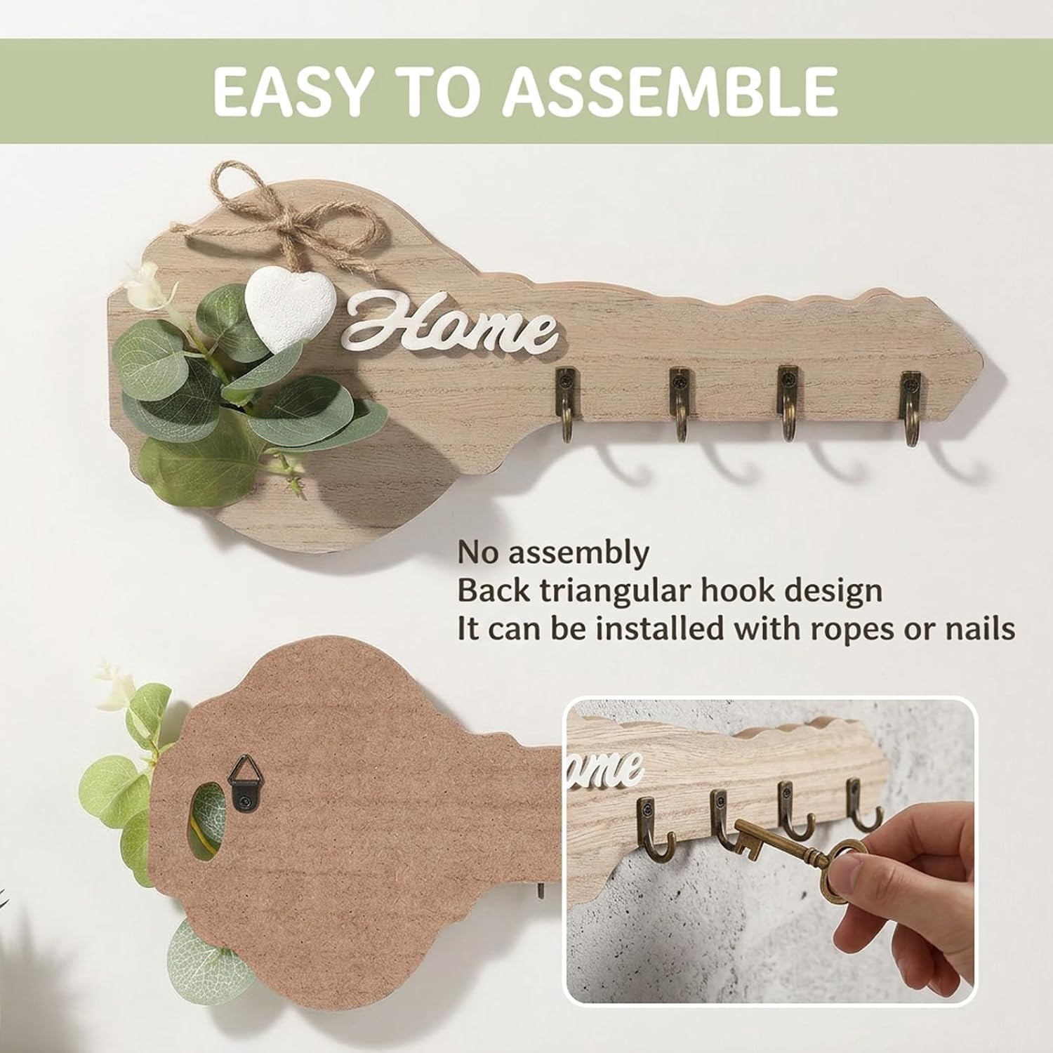 Wooden Wall Mount Key Rack, Key Holder for Wall, Wall-Mounted Key Holder, Compact Key Storage for Home and Office Use