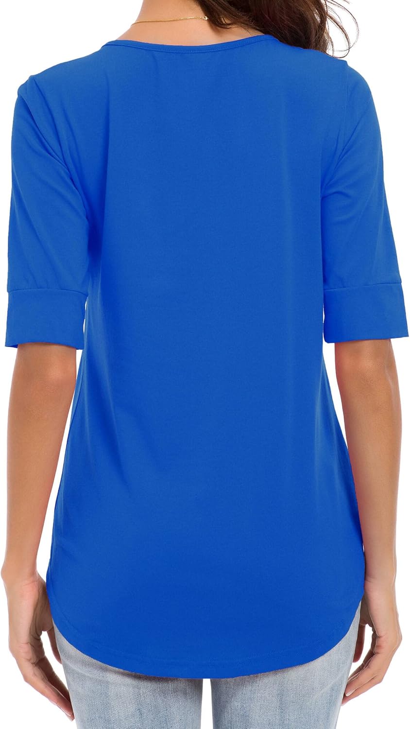 Womens Cotton Tops Summer Casual Fitted T Shirt Half Sleeve Tunic Comfy Tee - Image 5