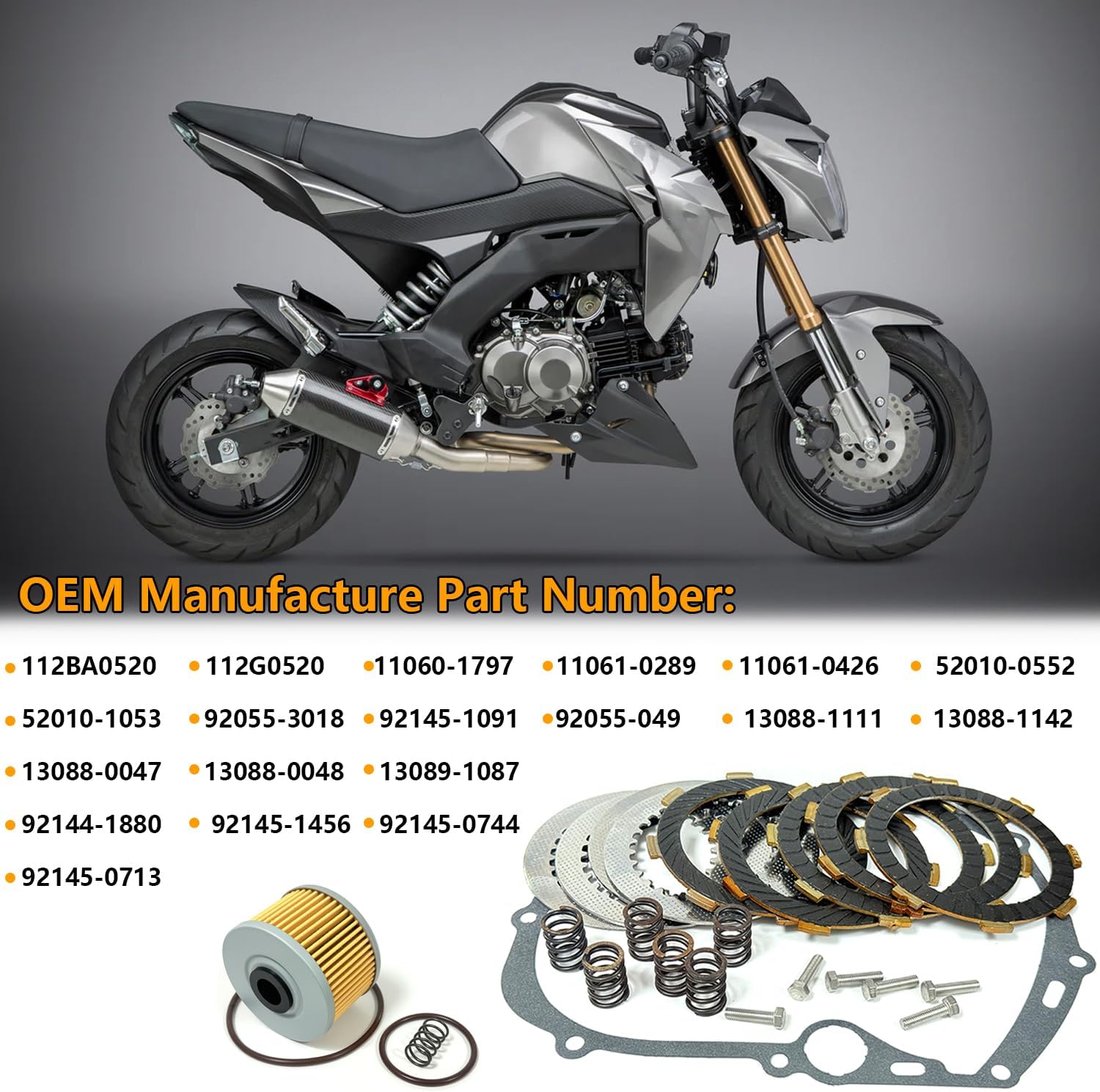 Clutch Friction Steel Plates Kit & Gasket with 52010-1053 Oil Filter Compatible with KLX110 KLX110L AN110 AN112 Edge BR125 DR-Z110