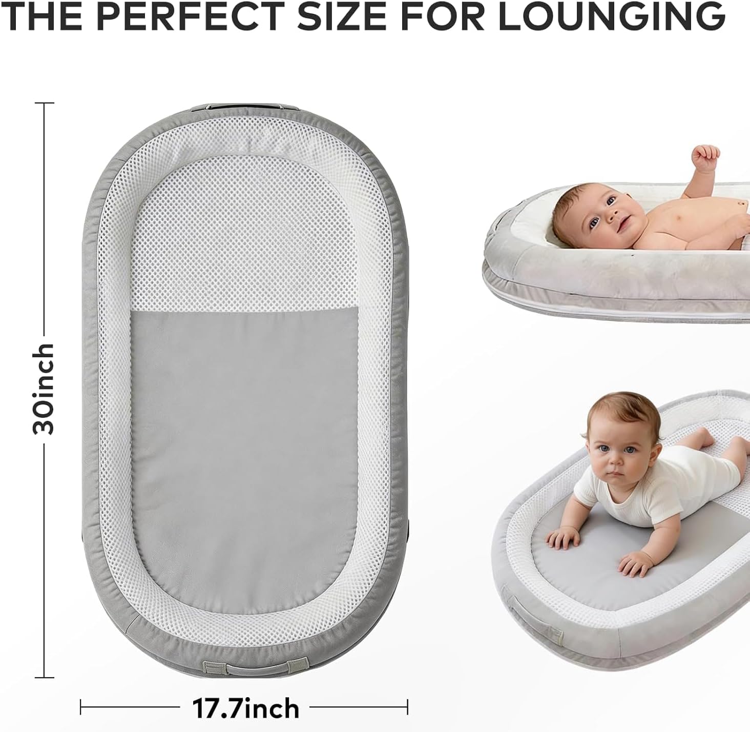 Comfortable Infant Lounger for 0-12 Months, Baby Lounger with Soft Washable Cover, Infant Support Cushion for Tummy Time & Diaper Changing, Travel