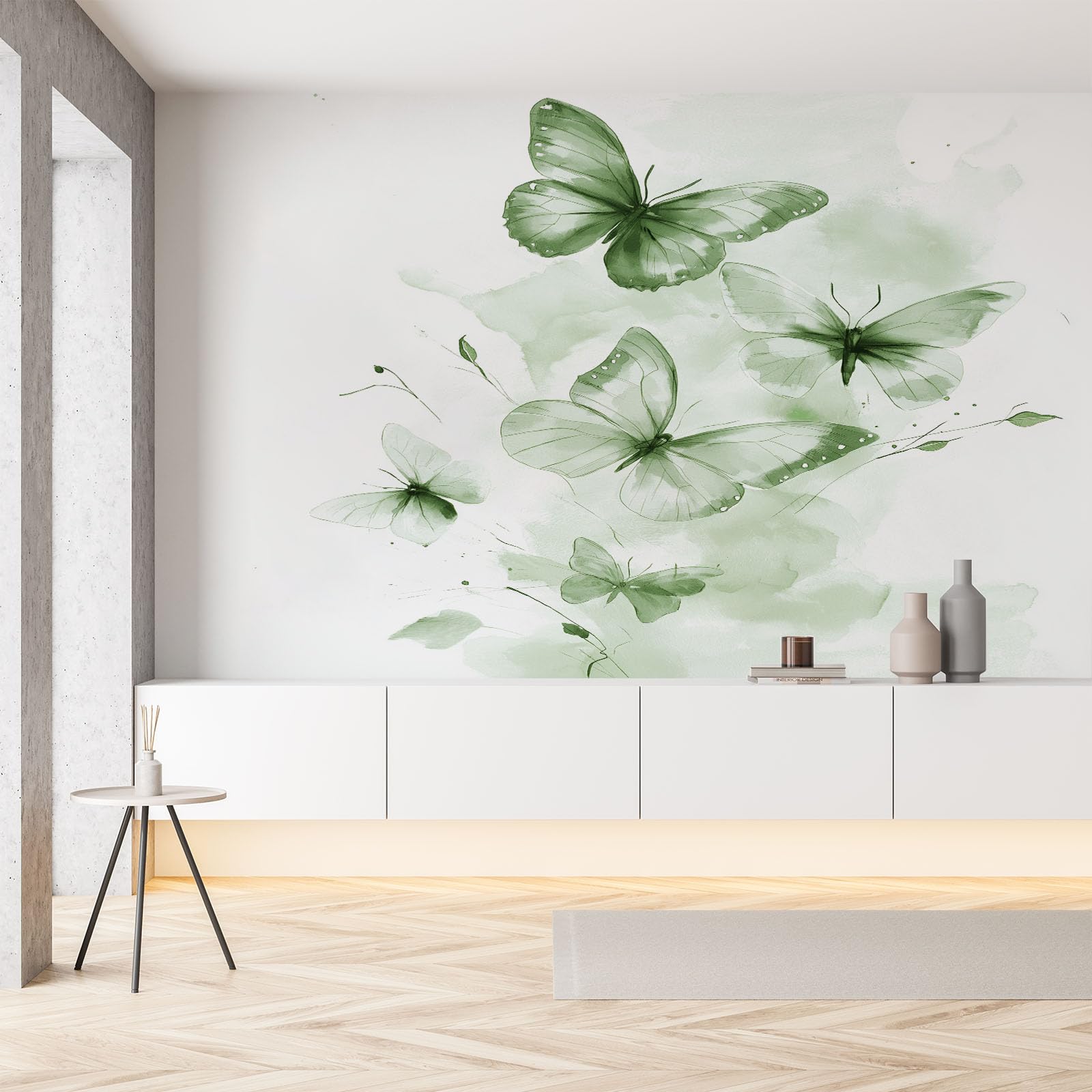Papier peint panoramique moderne motif insecte esthétique vert