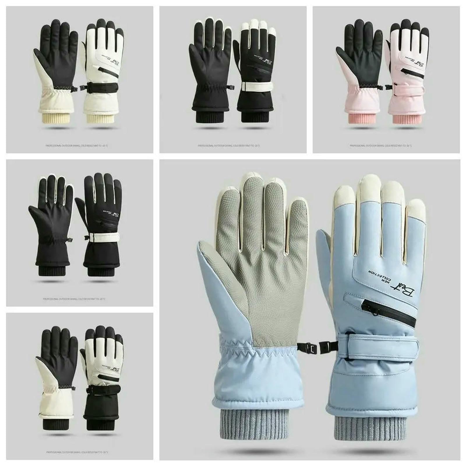 Guanti da Sci Impermeabili con Tasca Cerniera Touchscreen Addensati Caldi Invernali Moda Bicicletta Donna-Stile 3