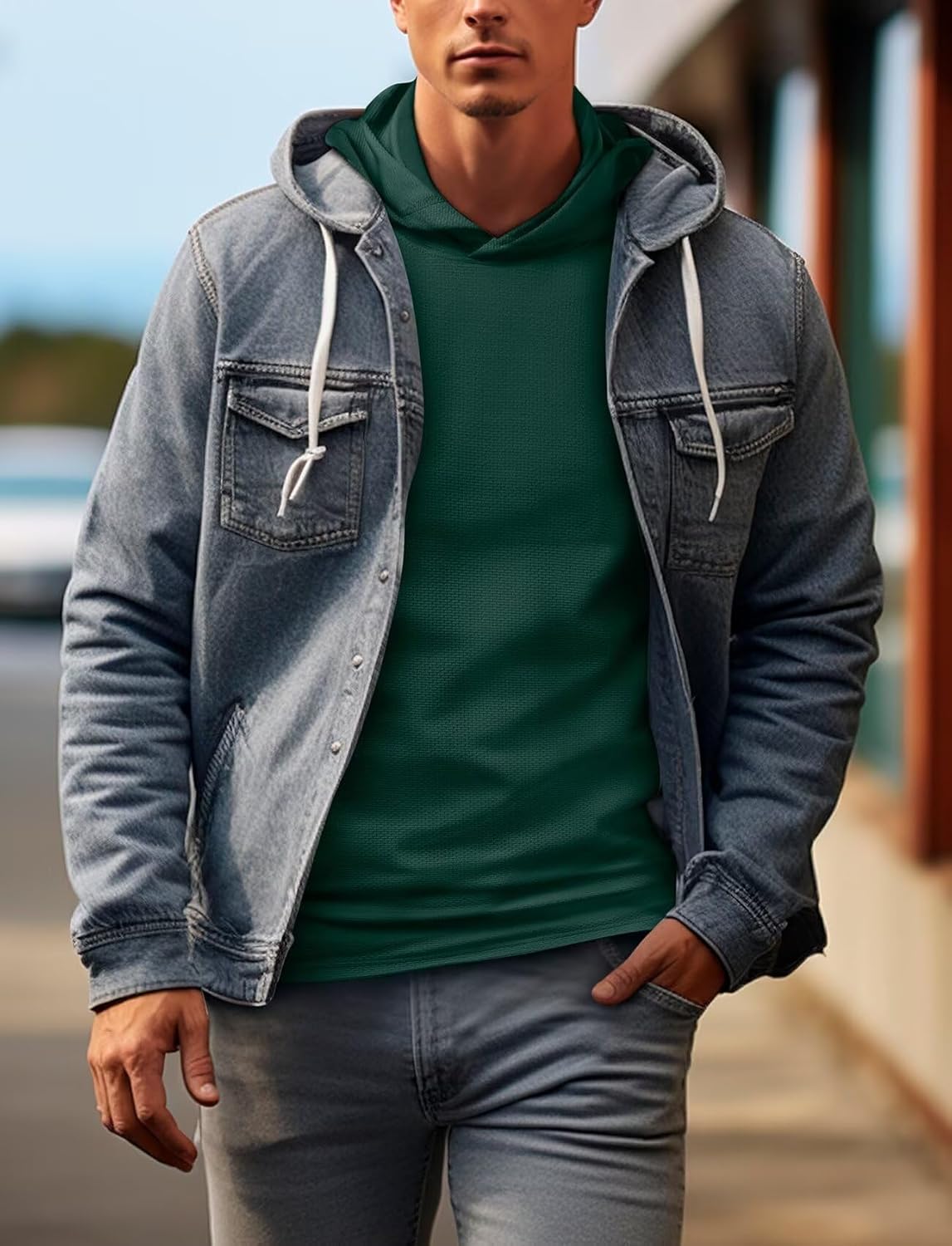 Zengjo Mens Pullover Hoodie Athletic Lightweight Hooded Workout Sweatshirt Moisture Wicking - Image 2