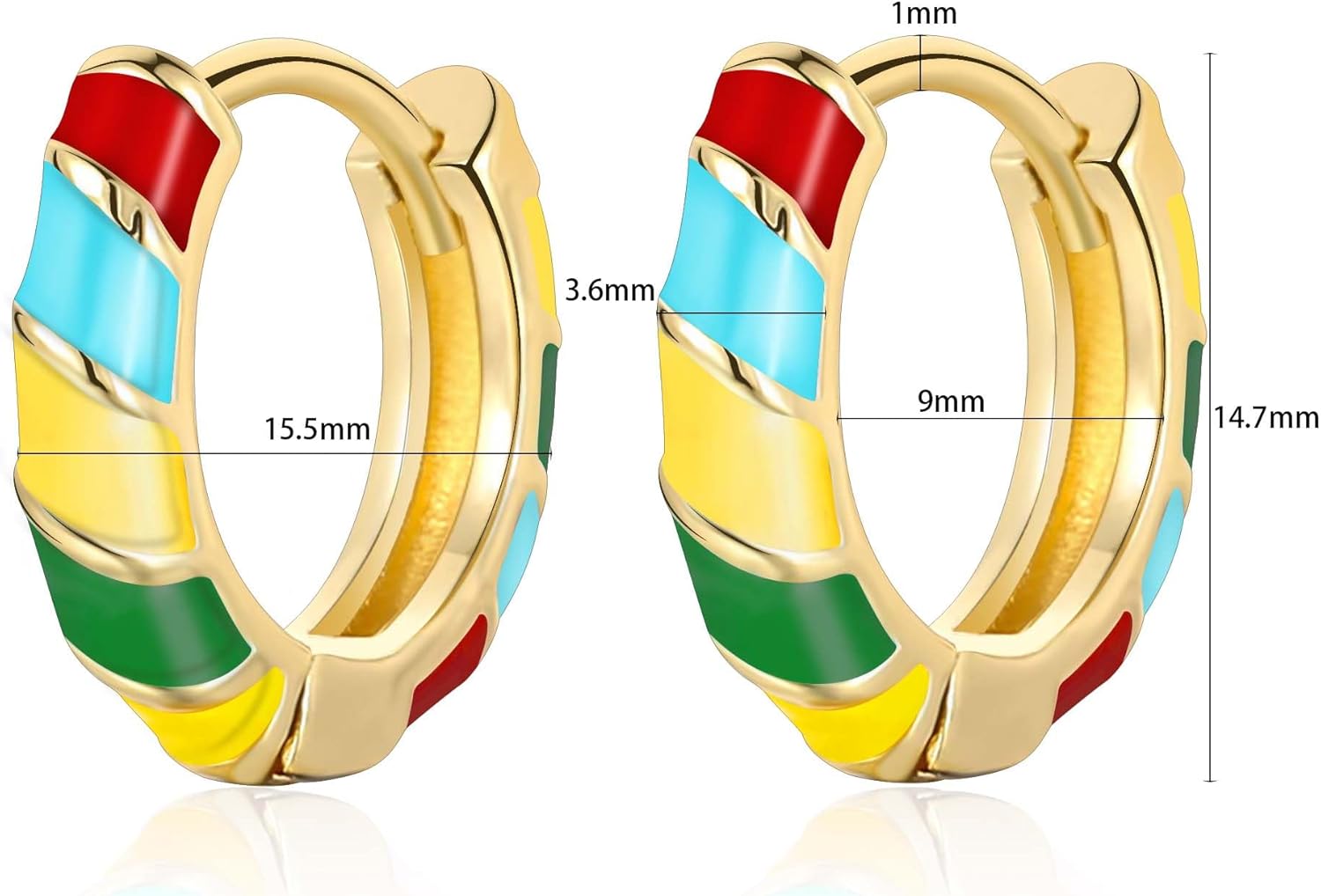 Colorful Enamel Hoop Earrings for Women 14K Gold Plated Huggie Earrings Color Block Enamel Statement Earrings Hinged Hoop Jewelry - Image 2