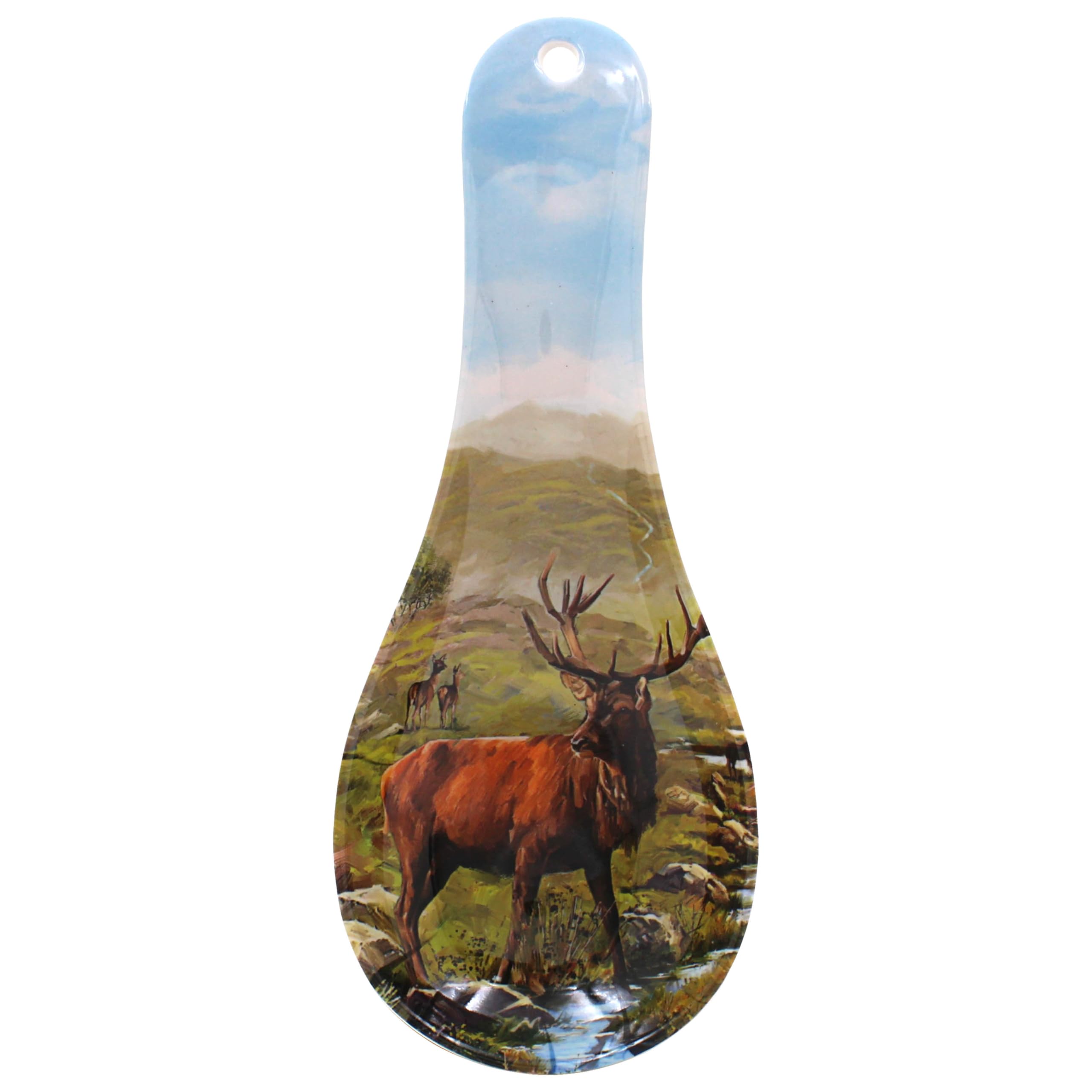 The Leonardo Collection Stag Spoon Rest by Macneil Studios | Porcelain Cooking Utensil Holder with Stag Illustration | Rustic Wildlife Design | Farmhouse Style | Elegant Kitchen Accessory