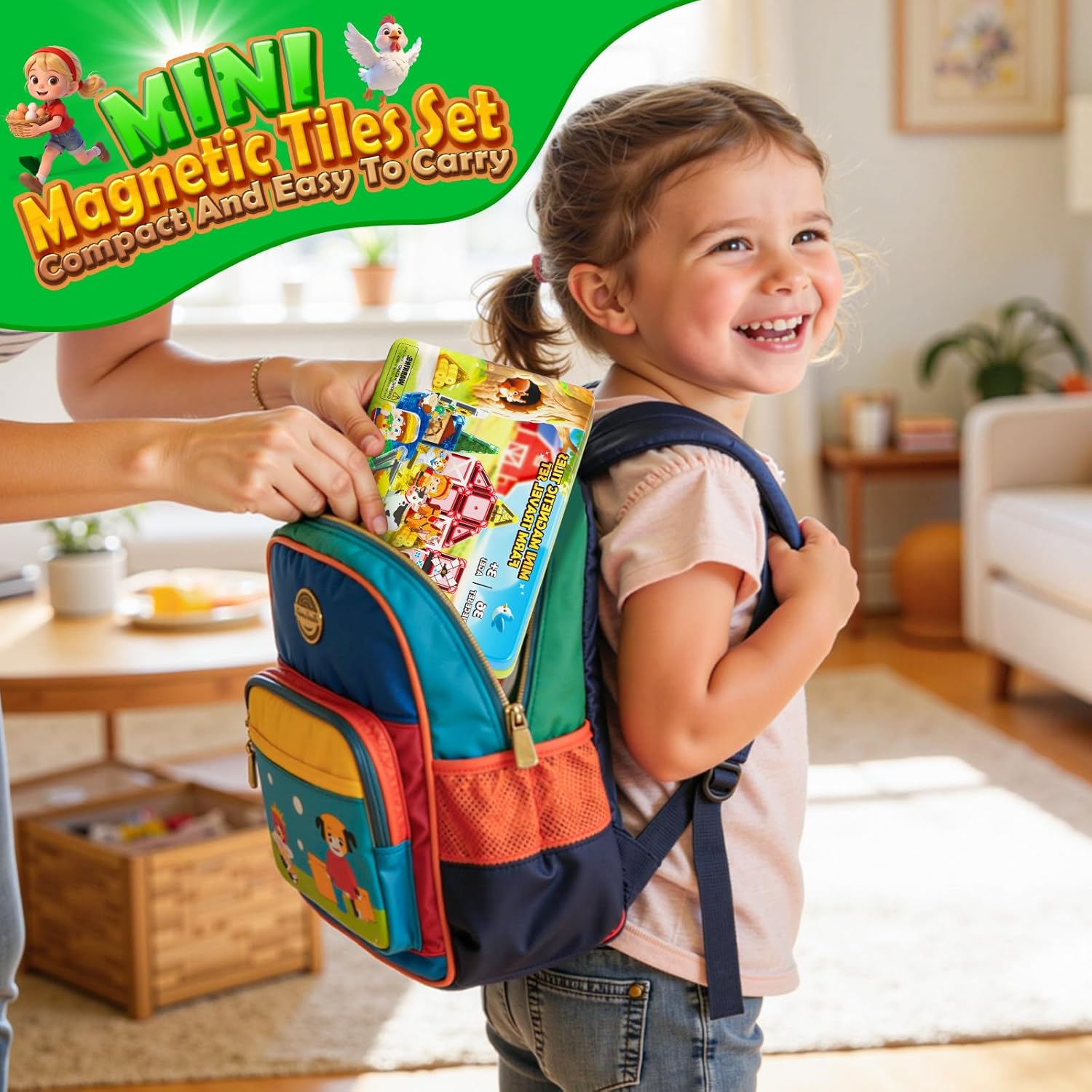 Mini Magnetic Tiles Farm Travel Set, Magnet Building Blocks for Toddlers, STEM Travel Toys with Metal Storage Box, Preschool Classroom Must Haves, Christmas Birthdays Gifts for Kids Ages 3+