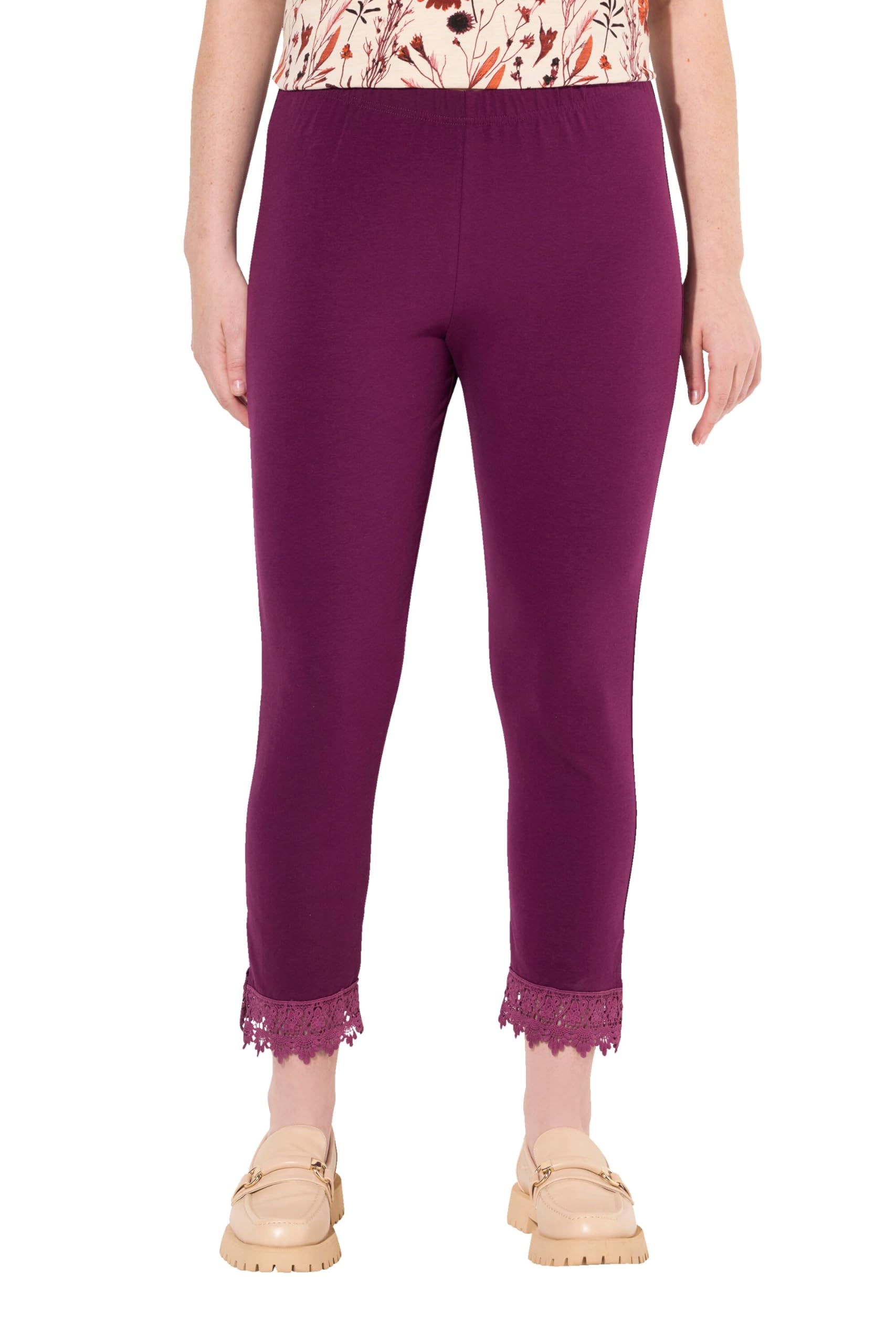 Ulla Popken Damen große Größen Übergrößen Plus Size 7/8-Leggings, Saumspitze, Biobaumwolle 747979