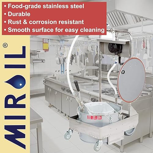 Miniatura 7 de MirOil Máquina de filtro de aceite 55HD con carrito de descartar y bomba manual, sistema de filtración para freidora para cocina, servicio