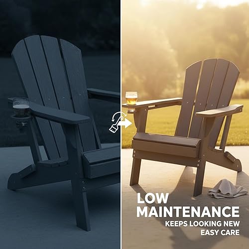Miniatura 8 de GLANC Juego de 2 sillas plegables Adirondack de polietileno de alta densidad para todo tipo de clima, sillas de césped para patio al aire libre