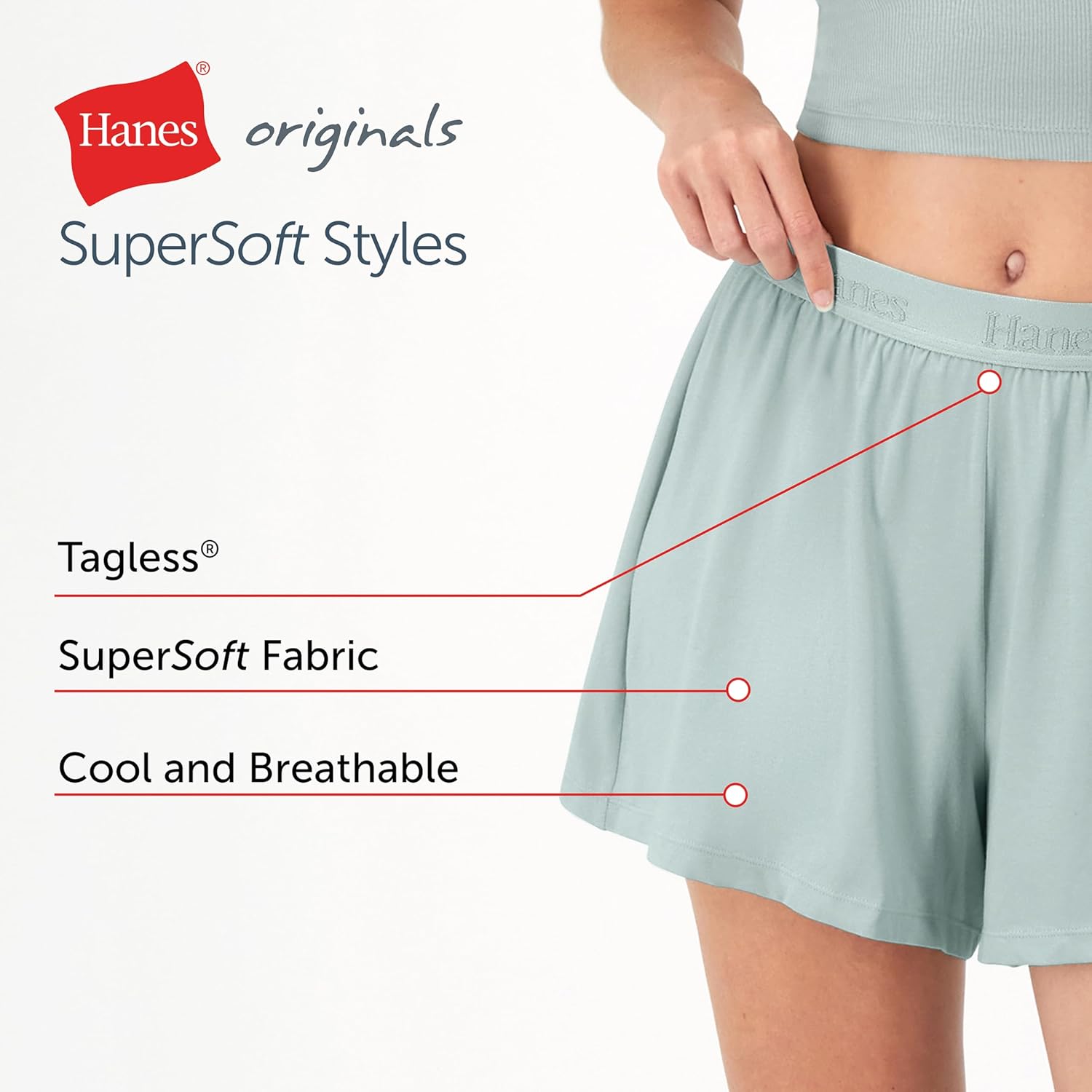 Hanes Women's Originals Sleep Shorts, 2-Pack, Comfywear Supersoft Lounge Shorts Pack, 3.25" - Image 4