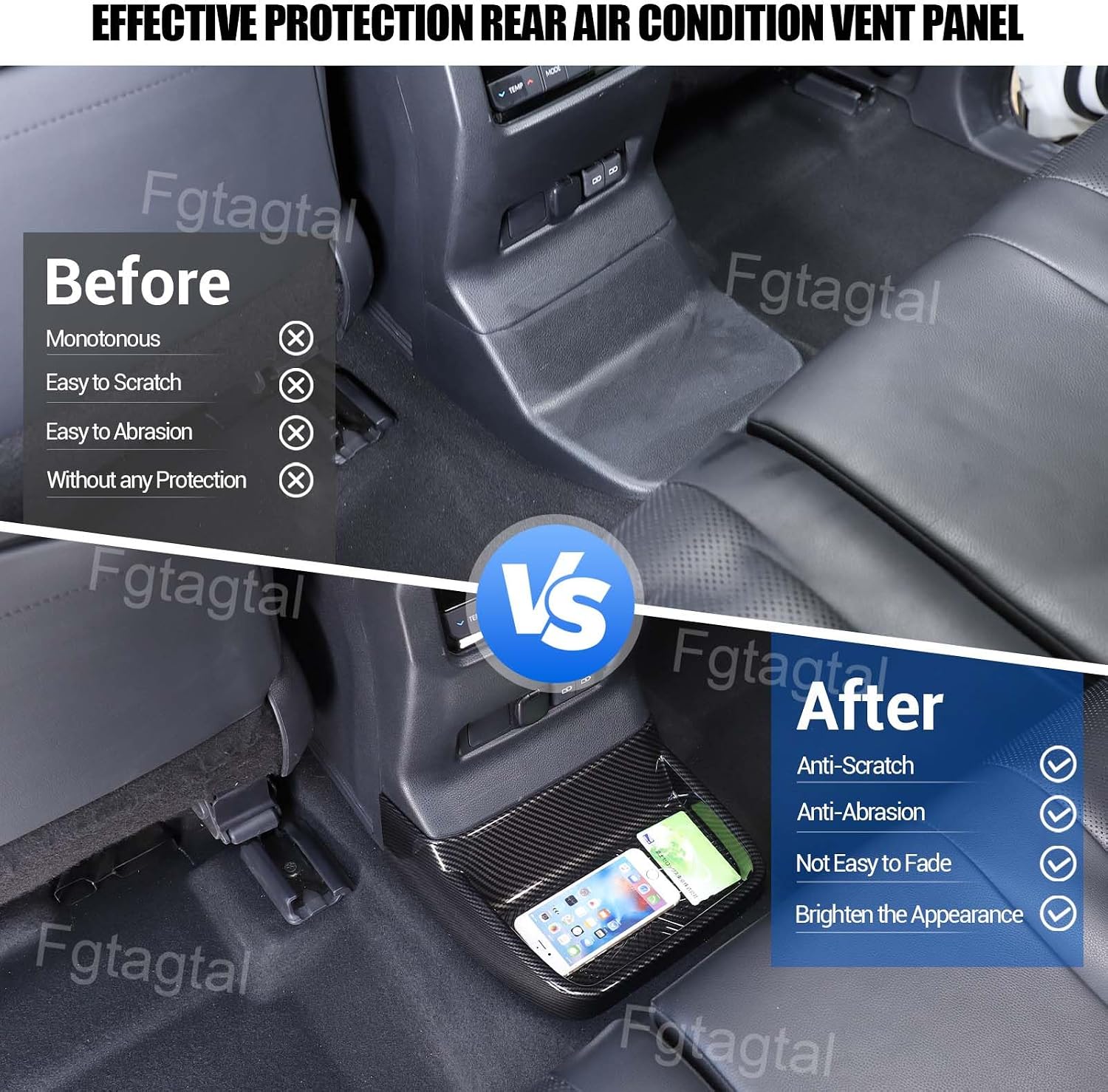 Rear Air Condition Vent Cover Trim Anti Kick Cover Fit for Toyota Land Cruiser 250 Prado J250 LC250 2024 2025, ABS Rear Seat Air Vent Lower Panel Anti Kick Cover Accessories (Carbon Fiber Pattern)