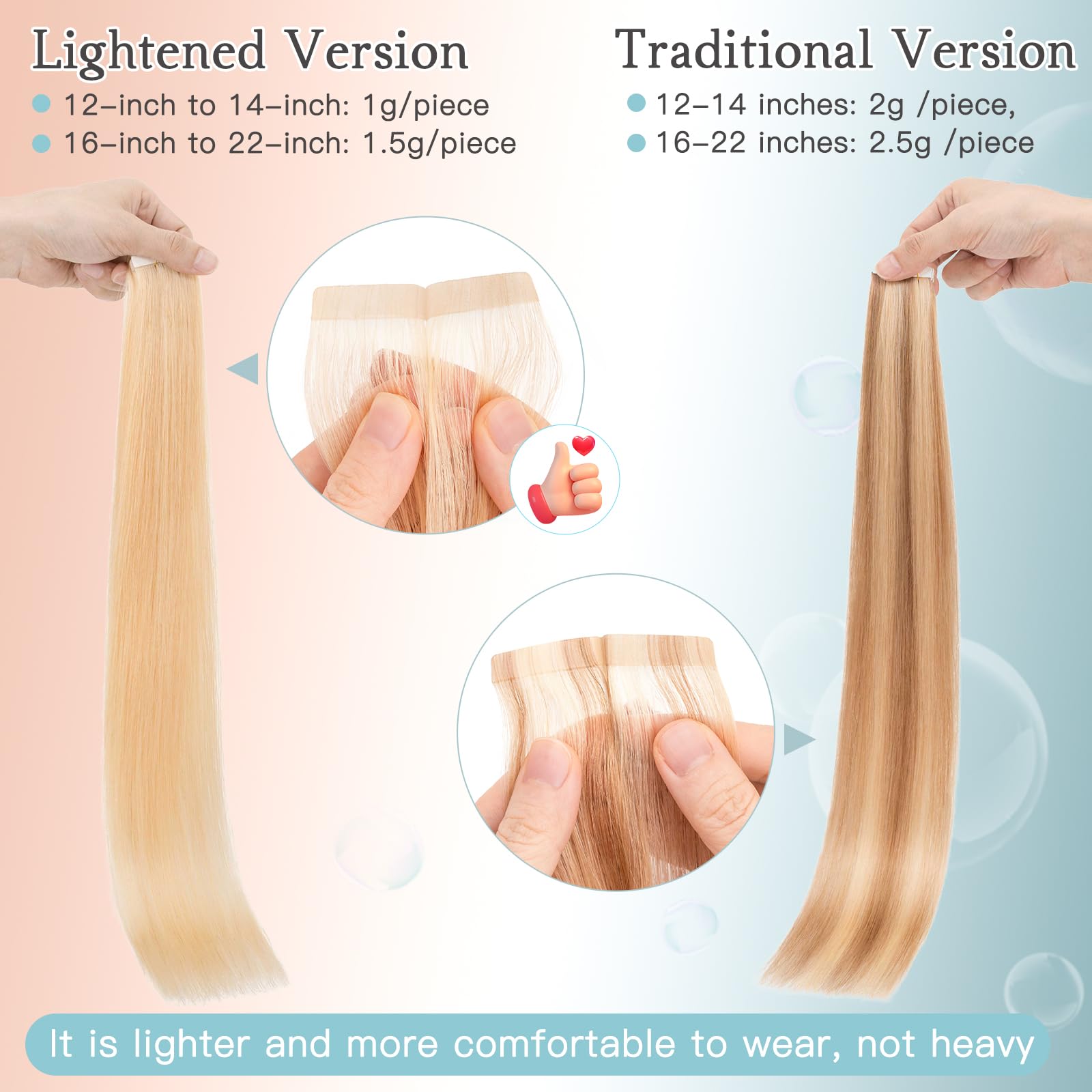 TESS Hair Extensions Tape In Real Human Hair Invisible Thin Type 10 Pcs 15G Lightweight For Highlight Straight Short - Image 4