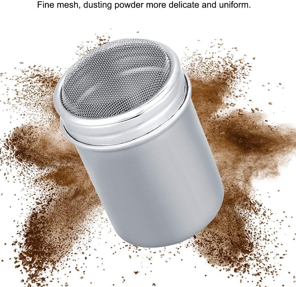 Stainless Steel Powder Sugar Shaker Duster with Lid, Fine Mesh Shaker Powder Can for Baking Soda Cocoa Cornstarch Coffee Flour Salt Cinnamon Pepper Seasoning