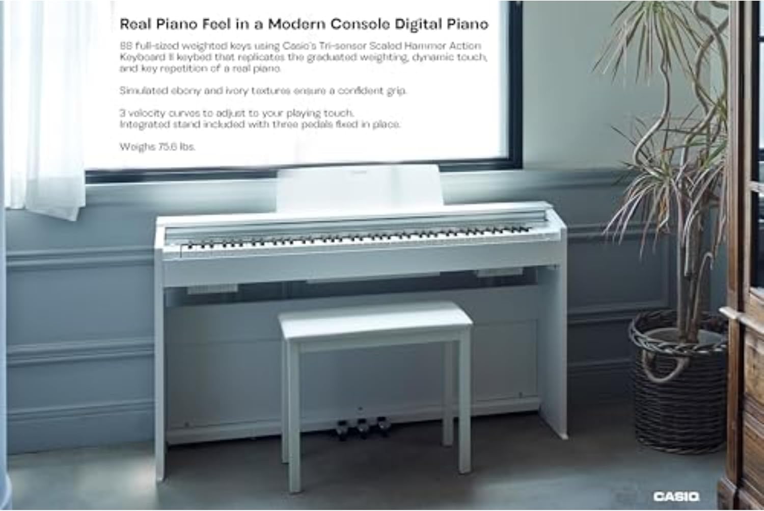 Casio Privia PX-870 – 88-Key Weighted Console Digital Piano | Tri-Sensor II Scaled Hammer Action Keys| Elegant Design | Powerful 40W 4-Speaker Sound, Concert Play, USB-MIDI | White