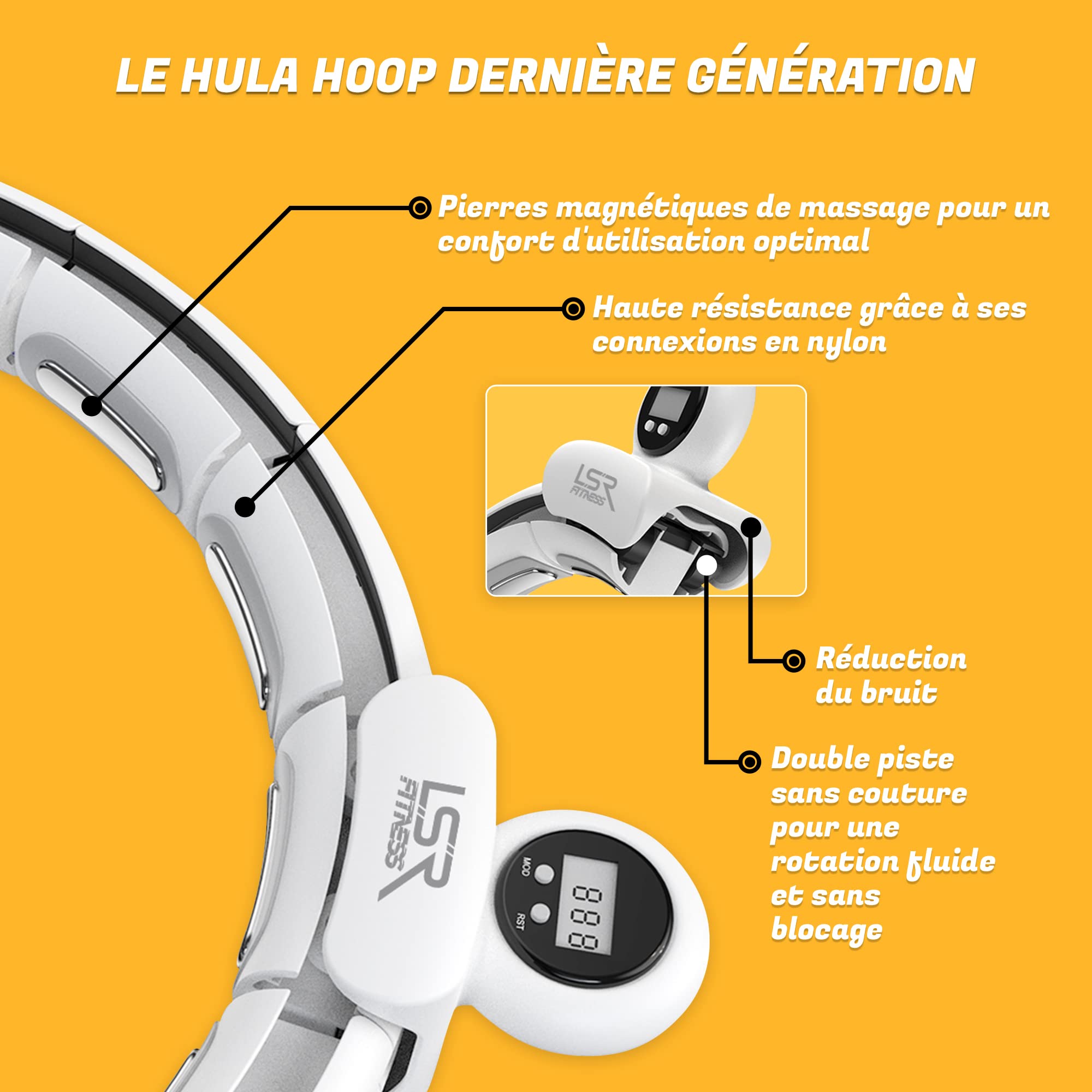 Kit LSR Fitness Hula Hoop + Corde à Sauter + Sac + Compteur – Cerceau Intelligent Perte De Poids, Ajustable 80-115 Cm