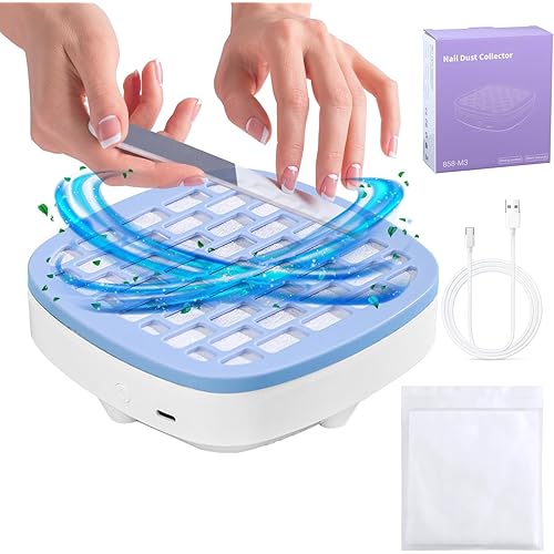 Nail Dust Collector with 10Pcs Filter Pads,Compact Nail Vacuum Fan Dust Collector for Beginner,Powerful Dust Suction Machine Manicure Pedicure Tool for Acrylic Nail Polishing for Home Use (Blue)