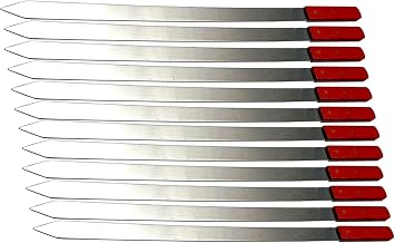 Kabob Skewers for Grilling 1" Wide, 24" Long Flat Stainless Steel BBQ Skewers with Wood Handle | 1 FREE Skewer | Shish Kebab for Persian, Brazilian, Koubideh 12pcs