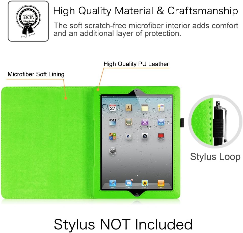 Fintie Folio Leather Case for iPad 2/The New iPad - Built-in Magnet for Sleep/Wake Feature - Green