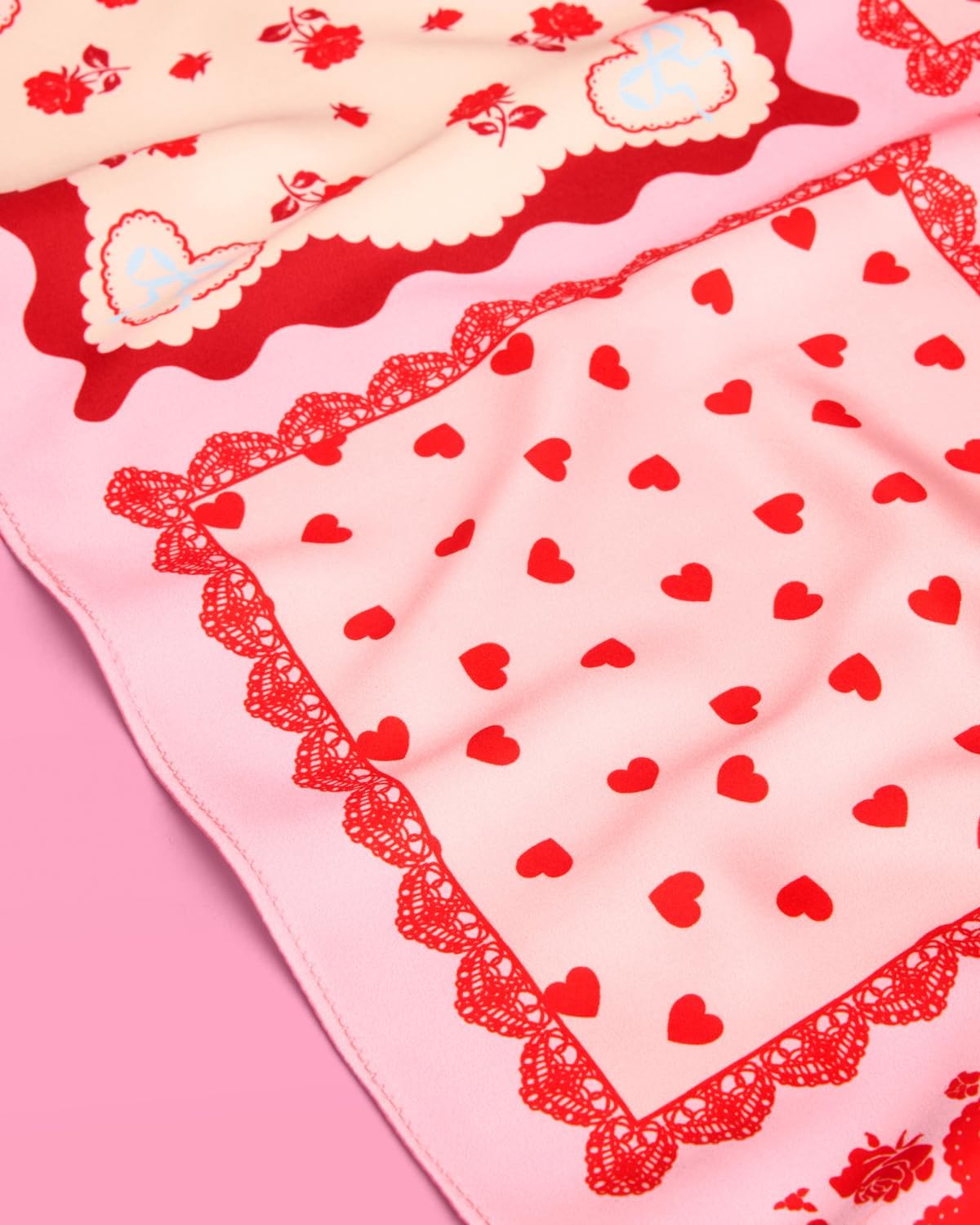 xo, Fetti Valentine Satin Headscarf Bandana | Pink + Red, Hearts, Hair Scarf, Neck Scarf, Purse Accessory, Vday, Galentines, Girly, Be Mine