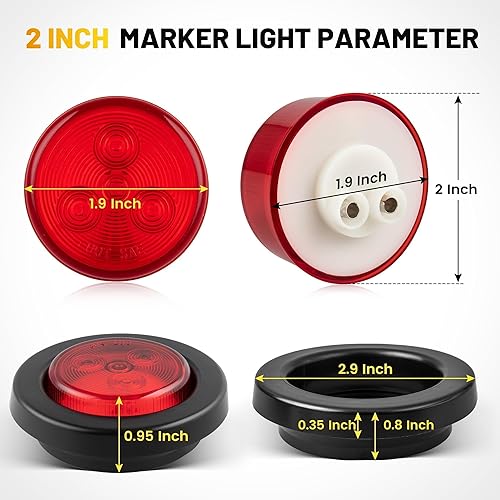 Miniatura 7 de Oyviny 5PCS Luces Marcadoras Laterales LED Redondas Rojas de 2 Pulgadas, Luces de Gálibo de Montaje Empotrado Impermeables de 2" para Camión Semi
