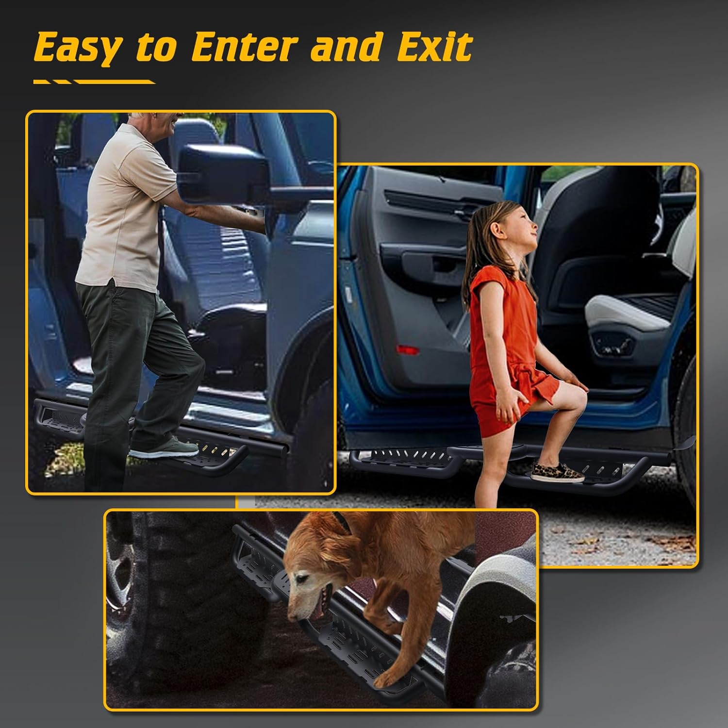 2-Stairs Running Boards Fit for Toyota 4Runner 2010-2024 Without Side Skirts (Including SR5 2014-2024 & TRD PRO 2015-2024 & TRD Off-Road 2017-2024) Drop Down Side Steps Nerf Bars Rock Silders