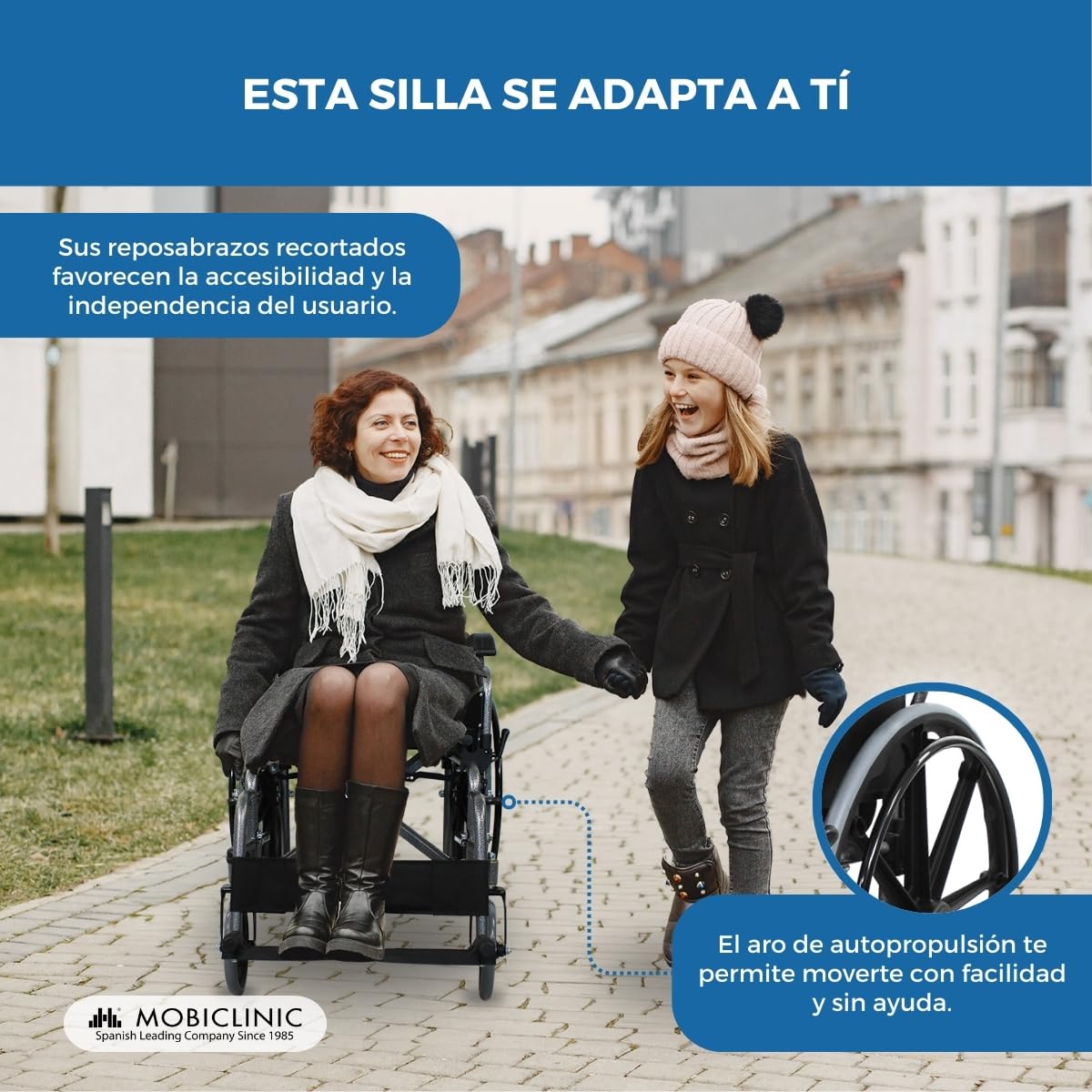 Mobiclinic®, Silla de Ruedas Plegable, Autopropulsable, Giralda, Asiento 43 cm, Máx. 100 Kg, Reposapiés Extraíbles, Reposabrazos Abatibles, Ultraligera, Negro