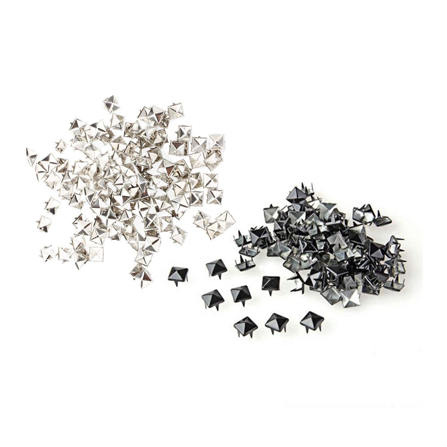 SNOWINSPRING 200pcs Rivets Studs Square For Bags/Shoes/Gloves - 100pcs Silver 9mm & 100pcs Black 8mm