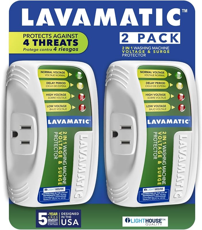 2 in 1 Voltage & Surge Protector for Washing Machine (2 Pack) | Protects refrigerators Up to 27 cu. ft. against high and low voltage, brownouts and spikes. Includes safety delay time