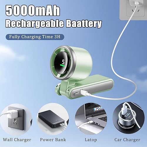 Miniatura 5 de Ventilador de mano plegable, ventilador personal de viento de 5 engranajes, mini ventiladores turbo a batería de 5000 mAh, ventilador personal