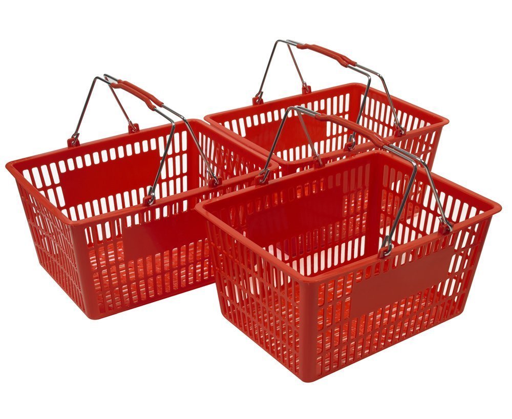 Only Holds Shopping Baskets Set of 3 Red Baskets with Wire Handles