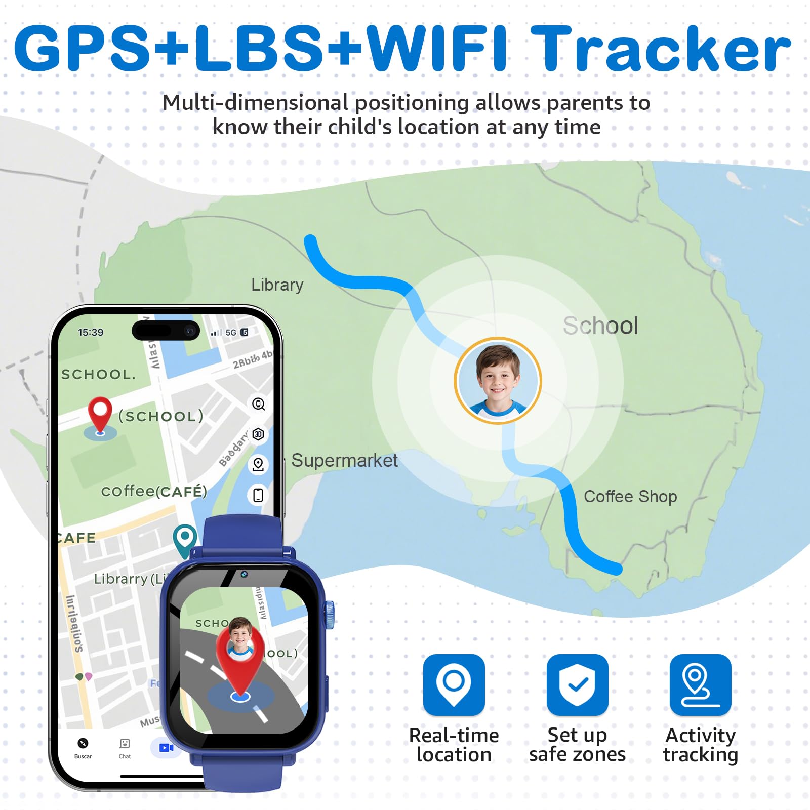 Ucani 4G Orologio Smartwatch Bambini, Orologio Intelligente con GPS, SOS, Telefono/Chat/Videochiamata, Modalità Scuola, Contapassi, Sveglia, Gioco Smart Watch Ragazza Ragazzo 4-12 Anni Regalo, Blu