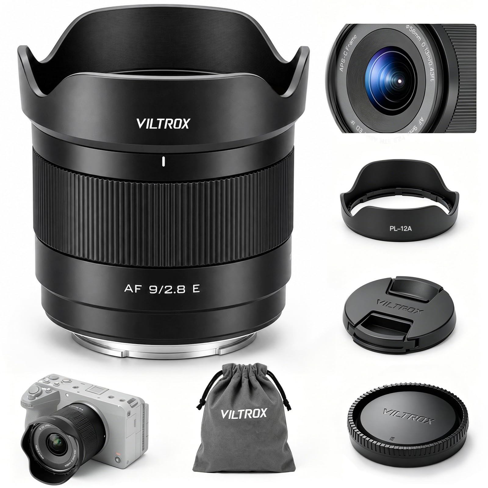 VILTROX 9mm F2.8 E Air AF 9mm F2.8 E Monture Objectif pour Sony E Autofocus APS-C Ultra-Grand-Angle Objectif à focale Fixe Compatible avec Appareils Photo à Monture Sony E ZV-E10 ZV-E10II FX30 a7Ⅲ