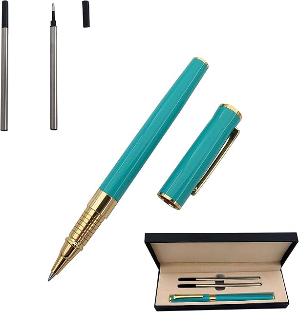 Accod Metal Rollerball Pen Signature Pen Office Ballpoint Pen with Two 0.5mm Black Refills Nice Gift for Family Friends and Colleagues (Green)