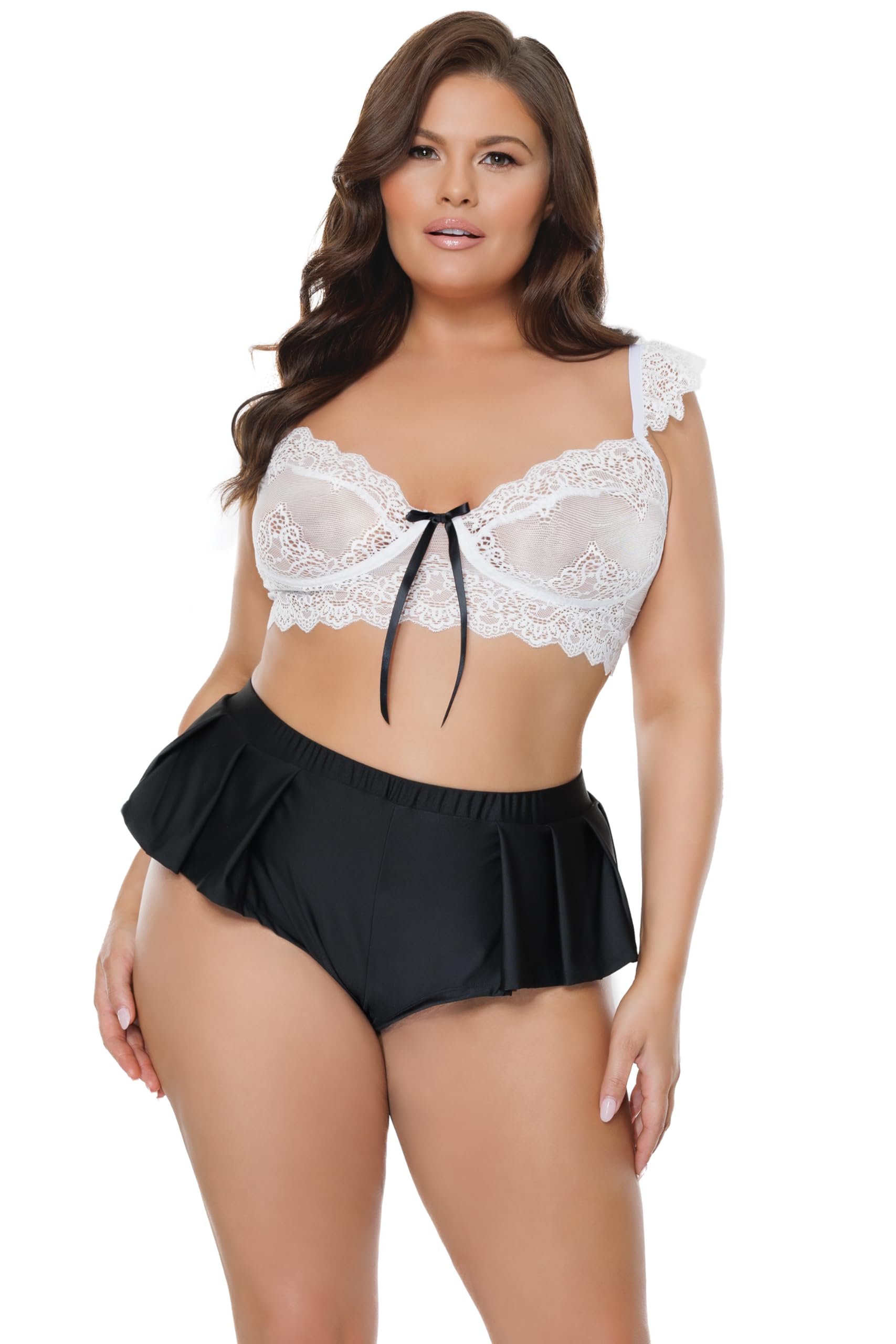 Coquette Crop Top & Shorts Lingerie, Nero, Etichettalia Unica (Pacco da 2) Donna