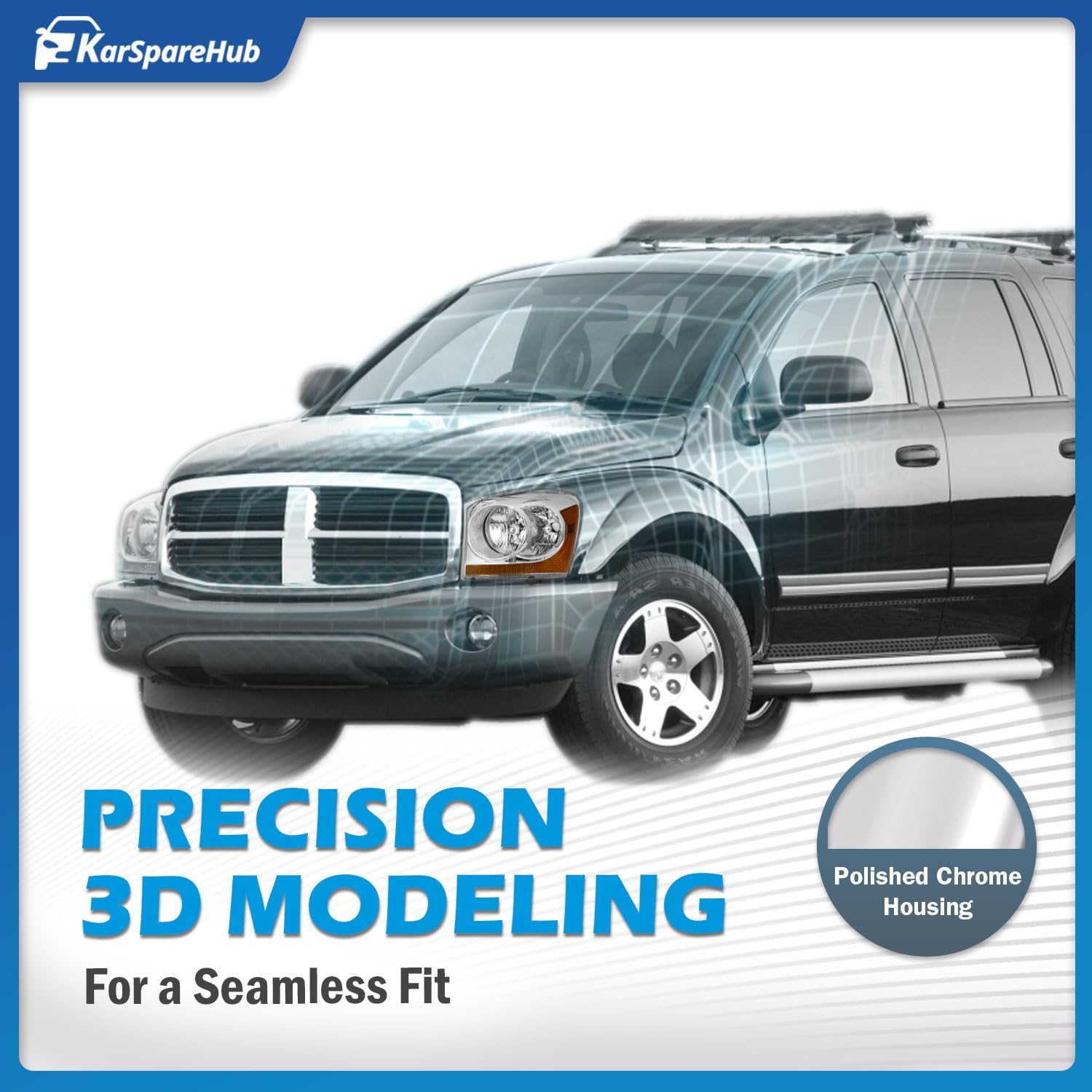 Headlights Compatible with 2004-2005 Dodge Durango Chrome housing and Amber Reflector Driver & Passenger Side