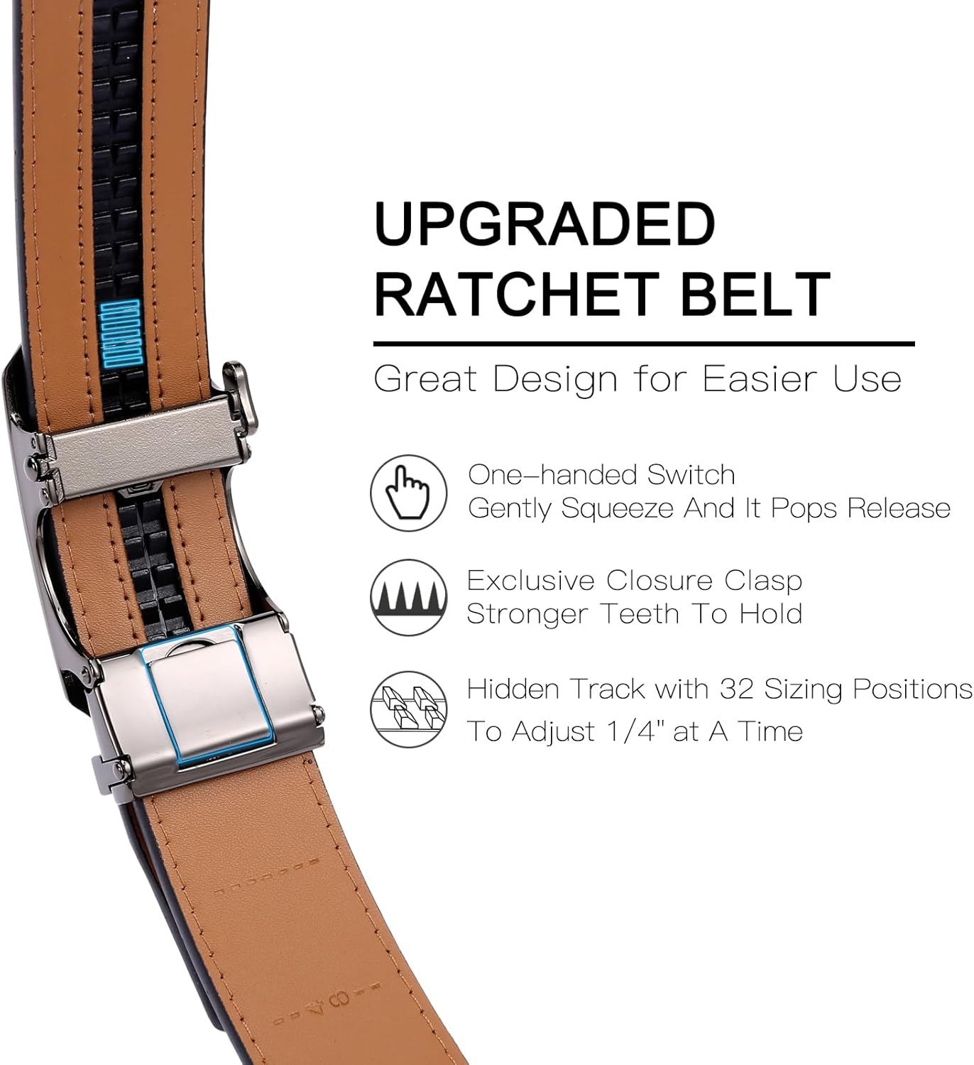 GAEKEAO Mens Belt Leather 1 3/8" - Micro-Adjust Buckle Ratchet Belts for Men Trim to Fit Dress Casual to Formal Gift Boxed - Image 2