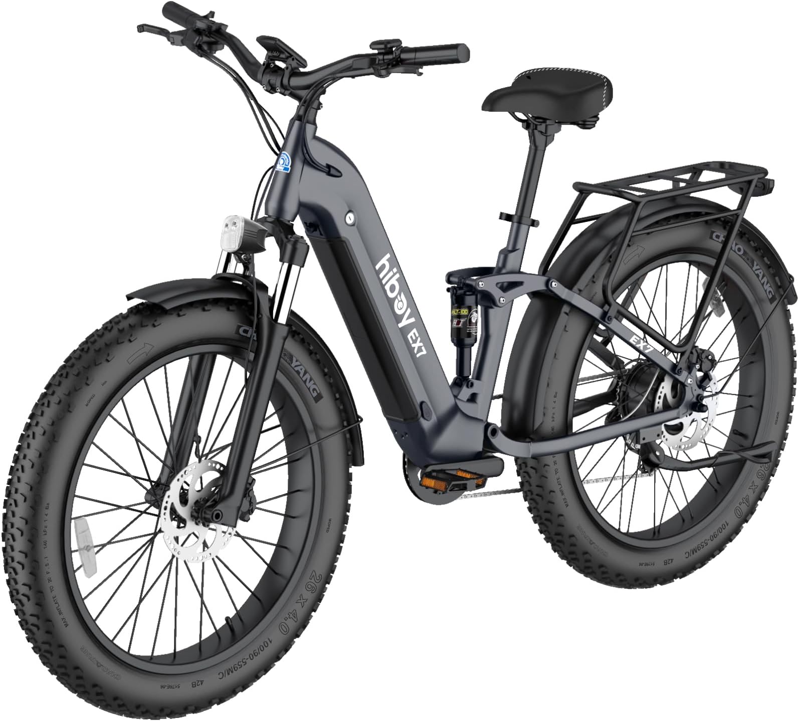 Hiboy EX7 Electric Bike for Adults, 28MPH 75Miles Range 1000W Peak Motor 48V 18AH Removable Battery Ebike, 26” x 4.0" Fat Tire Electric Mountain Bicycle, 7 Speed, Dual Suspension, UL 2849 Certified