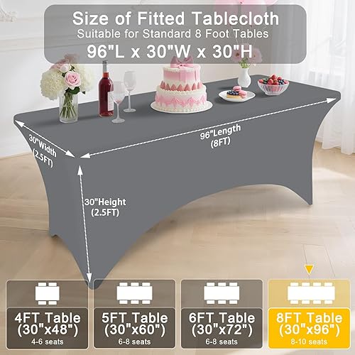 Miniatura 246 de Smiry Paquete de 2 manteles de elastano de 6 pies, elásticos ajustables, lavables y sin arrugas, rectangulares para mesa de patio, para exteriores,