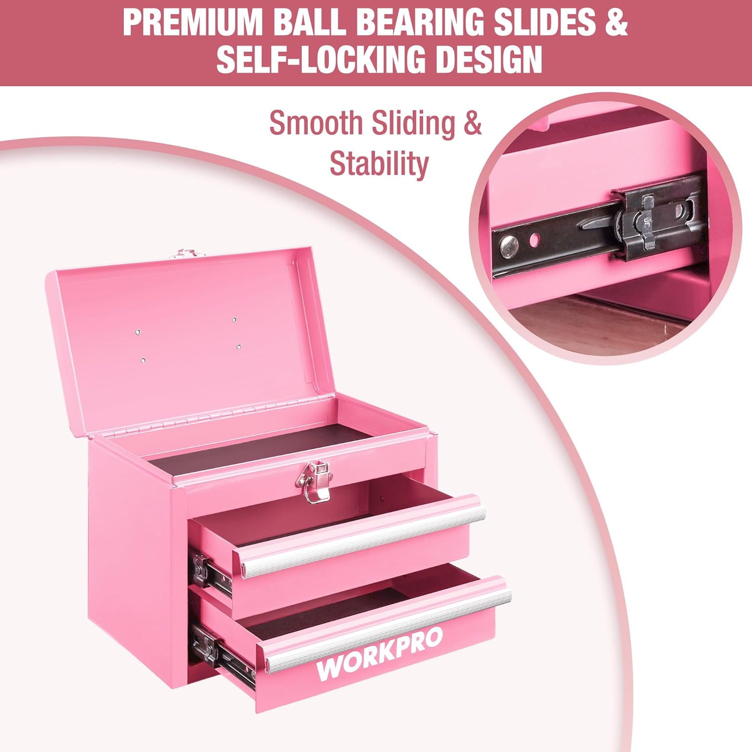 WORKPRO Portable & 12.5" Mini Metal Tool Box, Top Tool Chest Containing Two Drawers