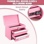 WORKPRO Portable Mini Tool Box, 2 Drawers Metal Tool Chest with Ball Bearing Slides, Top Storage and Lockable Latches, Ergonomic Carry, Pink