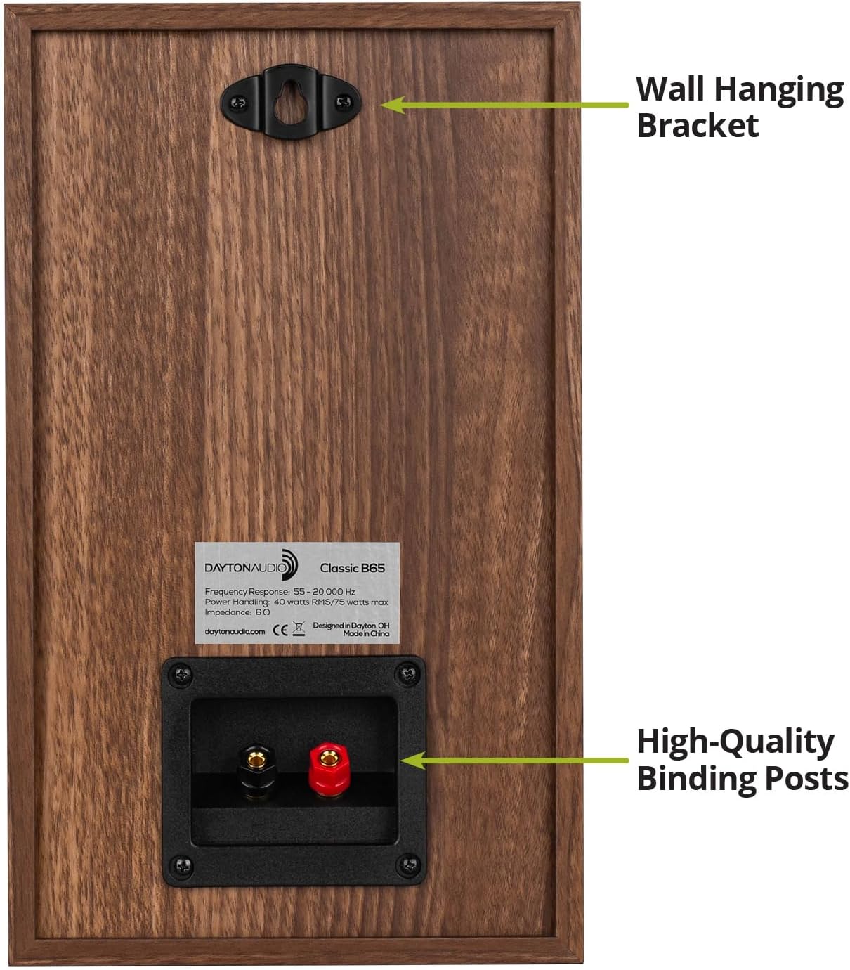 Dayton Audio Classic B65 Bookshelf Speakers, 6.5" Woofer & 1" Tweeter, Passive 2-Way Design, 60W RMS, for Music, TV & Home Audio Systems – Wood 7