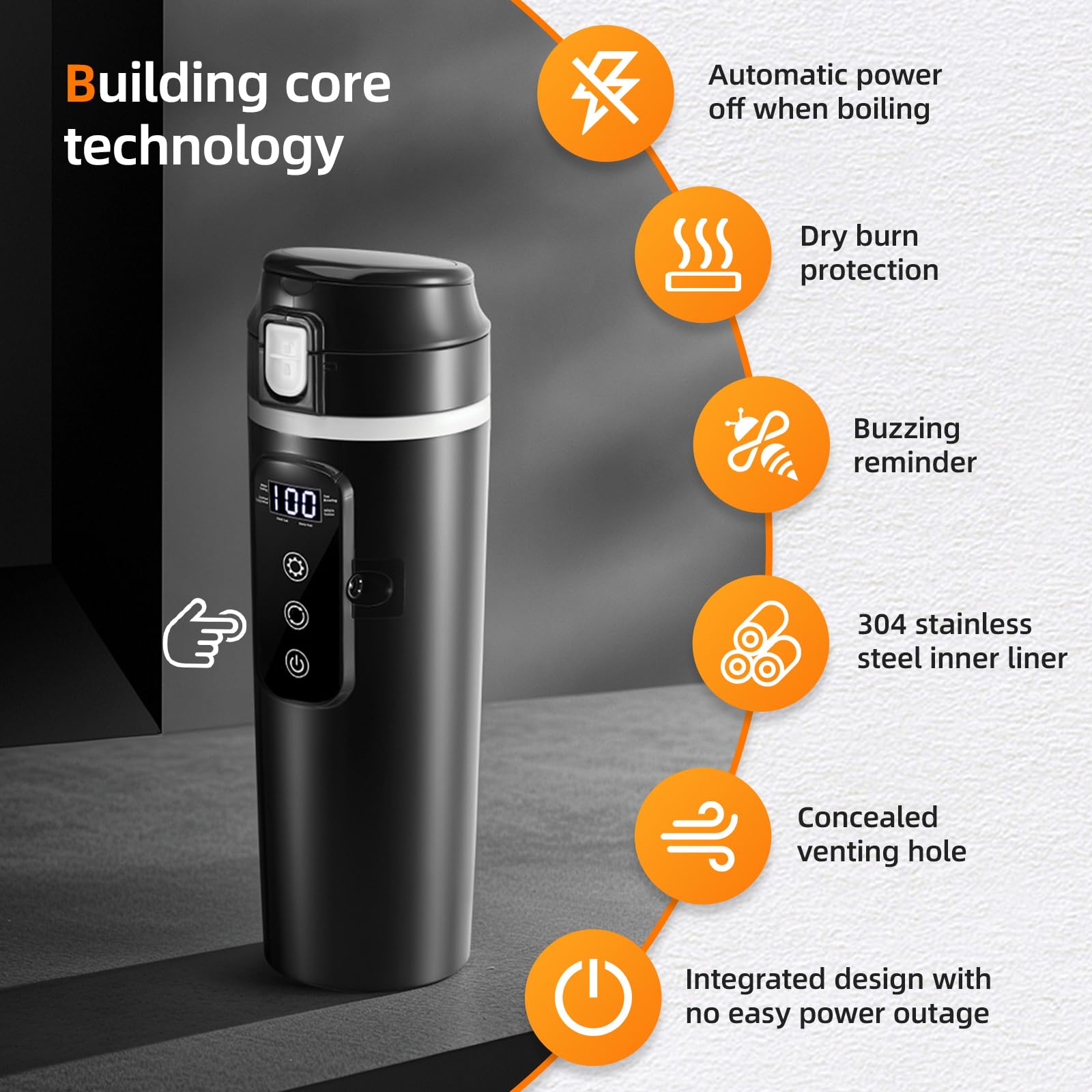 Bollitore elettrico per auto 24V/12V, tazza termica da viaggio da 500ml con display LCD della temperatura – Tazza elettrica per tè/caffè a prova di perdite per auto e camion, riscaldamento rapido fino