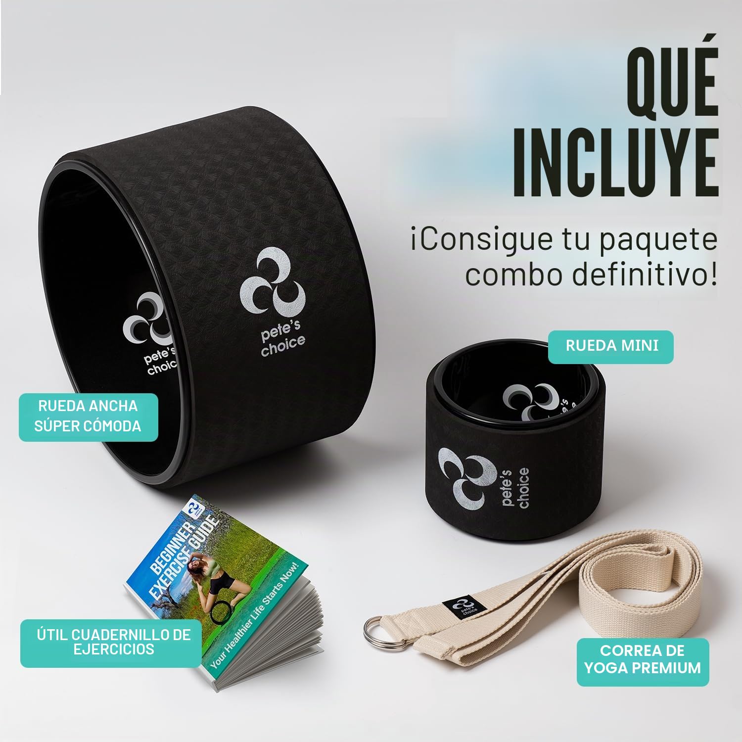 Rueda de yoga extra ancha, mini rueda de yoga, kit de yoga apto para principiantes. Rodillo de espalda más cómodo, estable y seguro. Mejora la postura, mejor movilidad. Ejercicio ideal en casa. Alivia