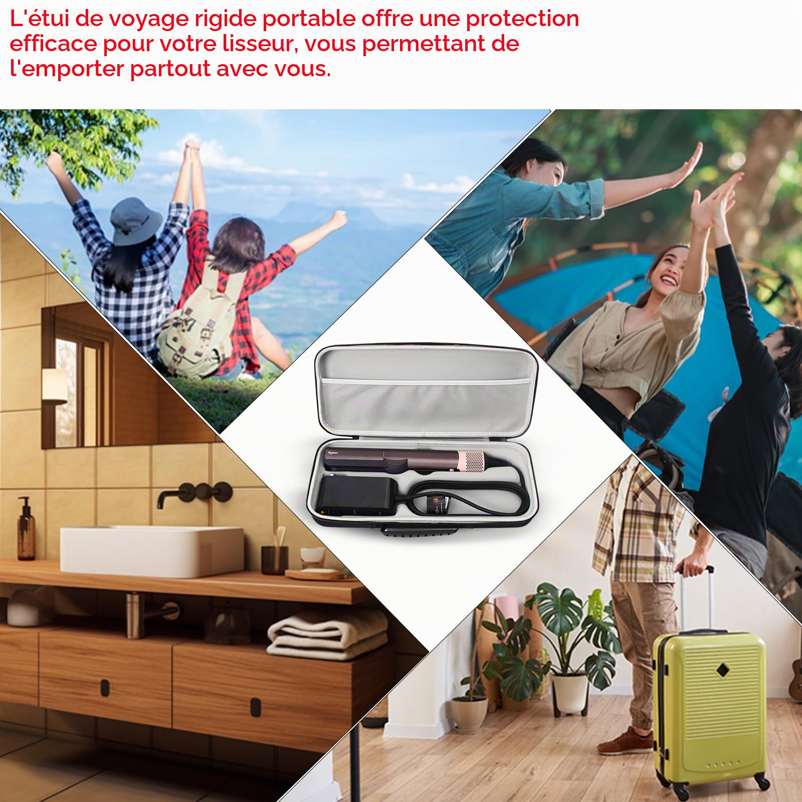 Étui de voyage rigide compatible Dyson Airstraight HT01, étanche et résistant aux chocs (noir)